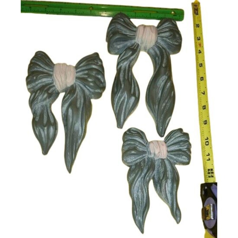 T10 Homco Wall Hangings Blue Bow Wall Decor Set Of 3 Retro Vintage Made In USA